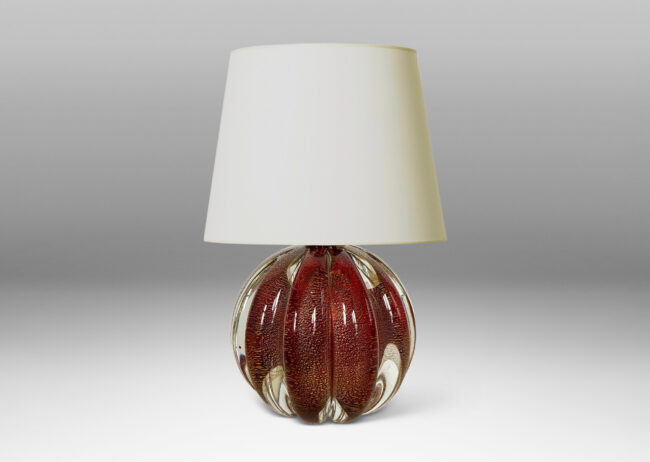 Gallery BAC ribbed globe form with inner globe of gold dusted red