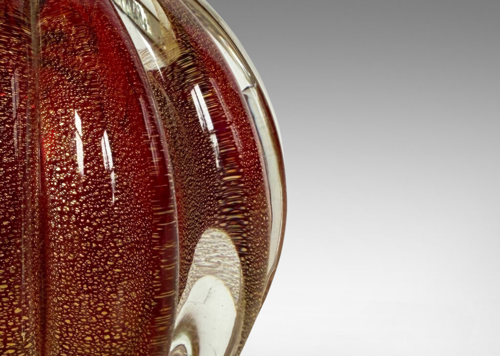 Gallery BAC ribbed globe form with inner globe of gold dusted red