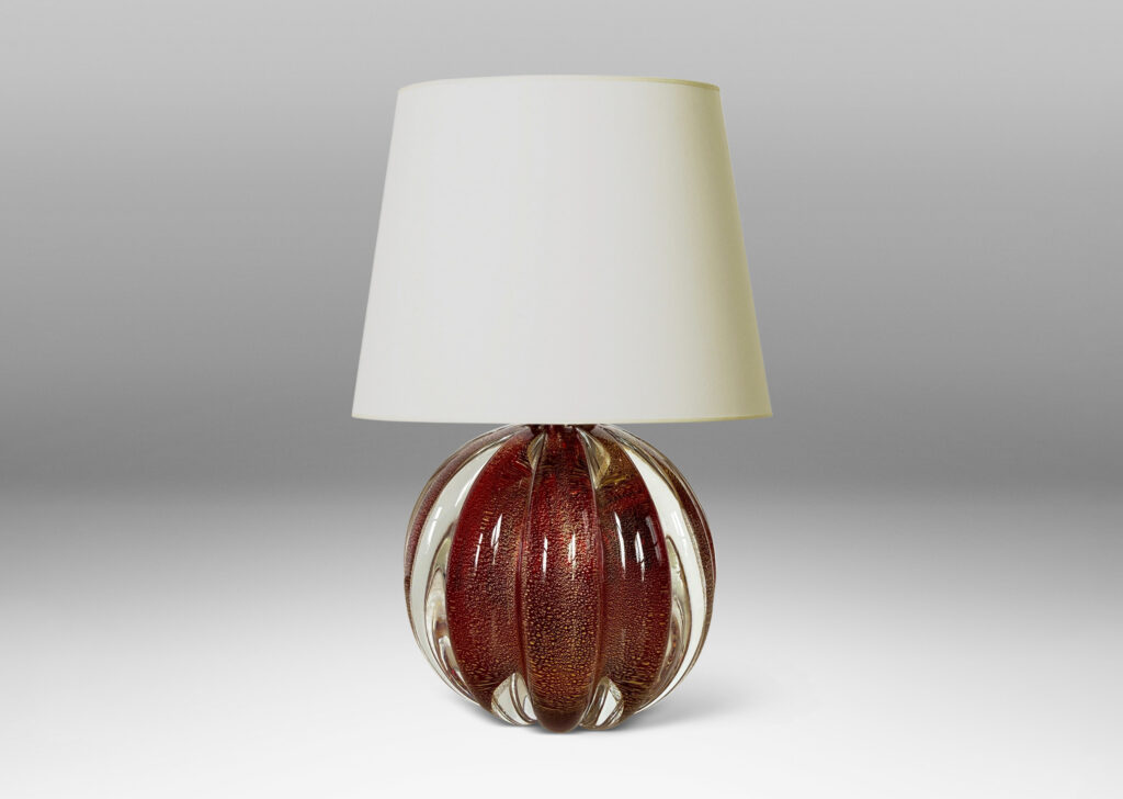 Gallery BAC ribbed globe form with inner globe of gold dusted red