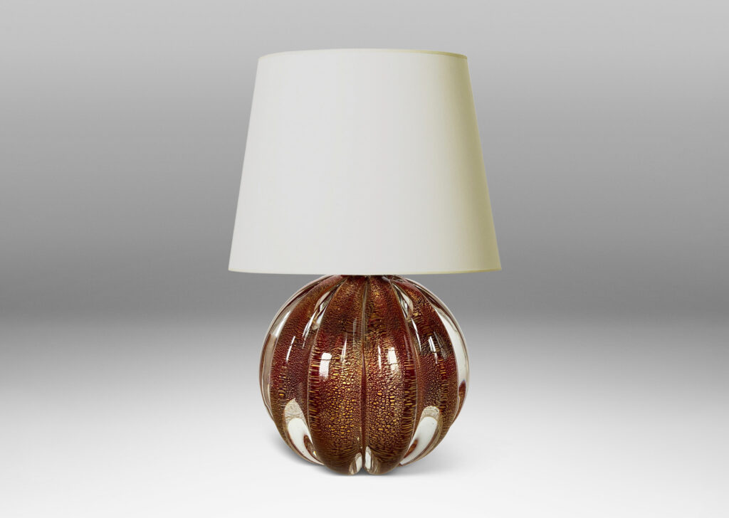 Gallery BAC ribbed globe form with inner globe of gold dusted red