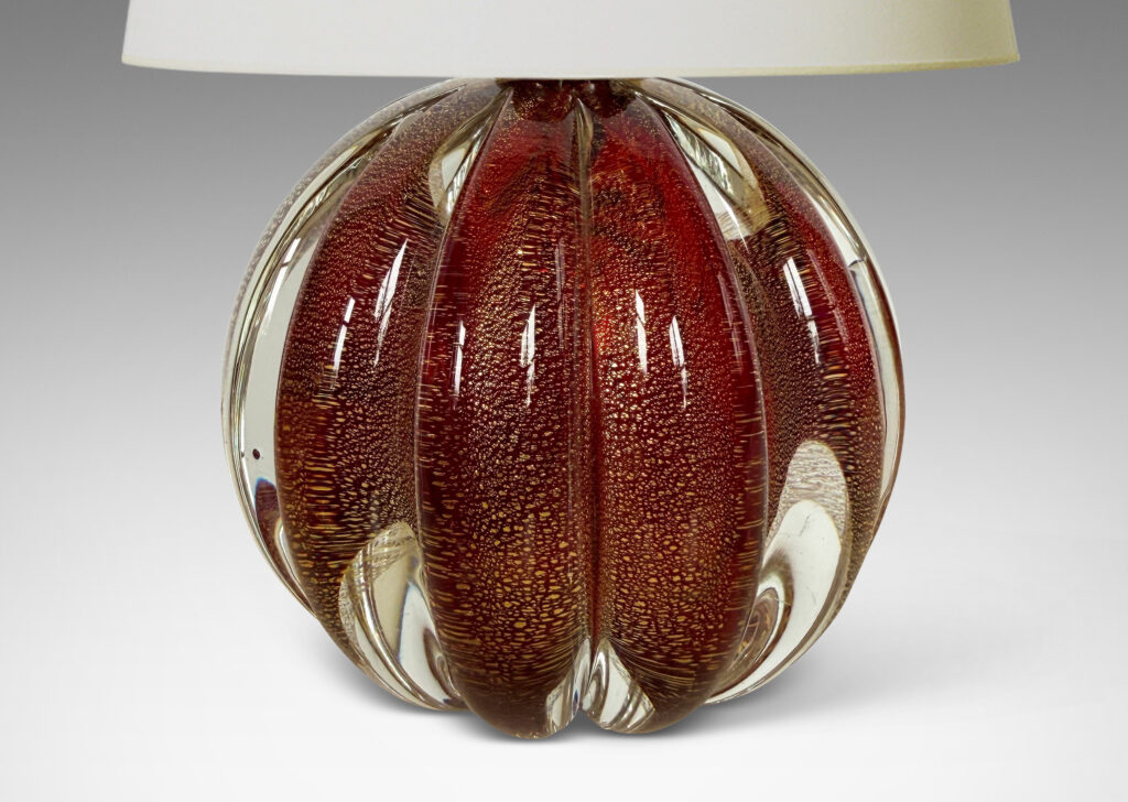 Gallery BAC ribbed globe form with inner globe of gold dusted red