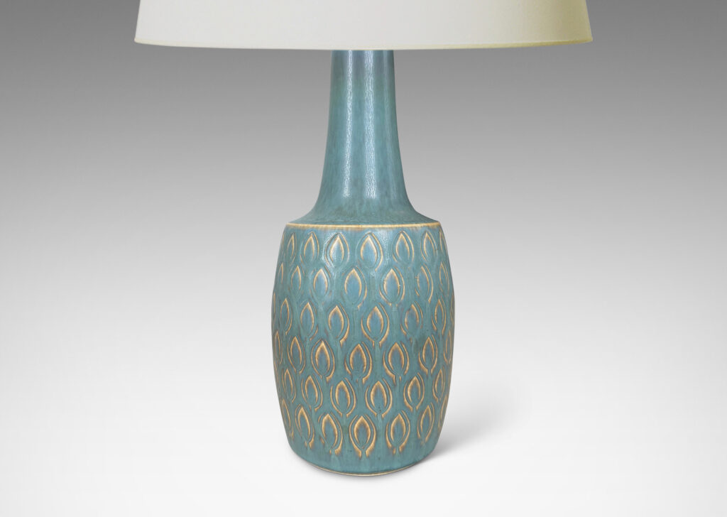 Gallery BAC pawn-like form, with swelling cylindrical form, sprouting neck, and impressed leaf motifs