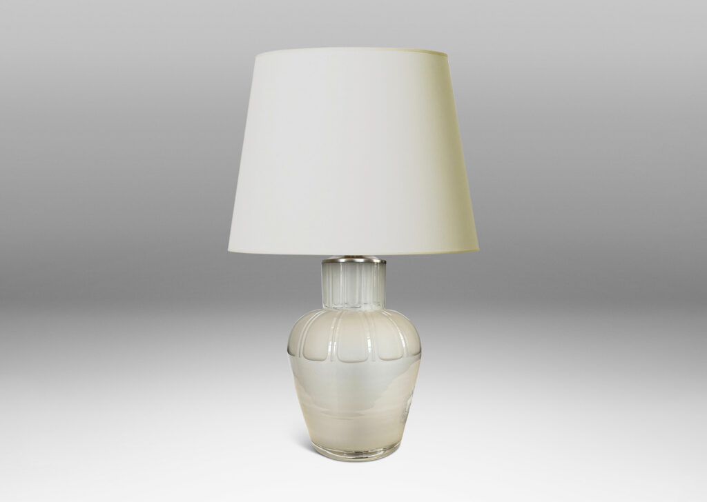 Gallery BAC classic tapered vase form with upright neck, with deeply carved gadroon border on neck and shoulder and sandblasted finish