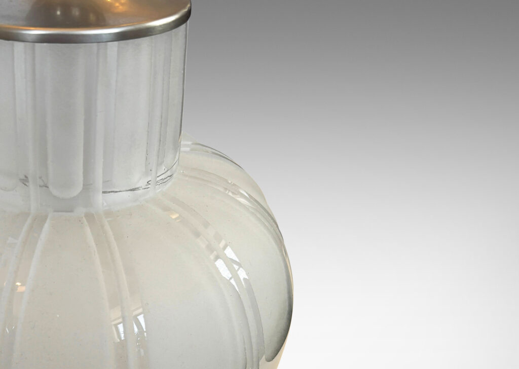 Gallery BAC classic tapered vase form with upright neck, with deeply carved gadroon border on neck and shoulder and sandblasted finish