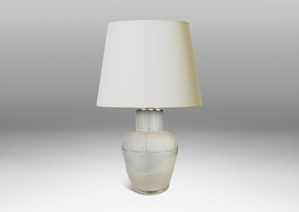 Gallery BAC classic tapered vase form with upright neck, with deeply carved gadroon border on neck and shoulder and sandblasted finish