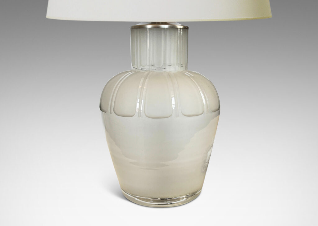 Gallery BAC classic tapered vase form with upright neck, with deeply carved gadroon border on neck and shoulder and sandblasted finish
