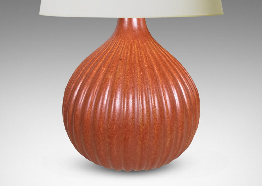 Gallery BAC reeded bulb form glazed in a burnt orange tone