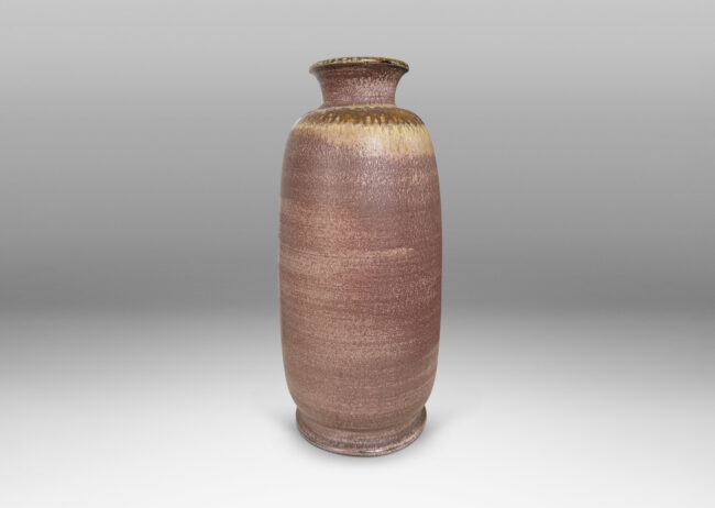 Gallery BAC tall ovoid form with flared mouth and neck, glazed in dark and cocoa brown