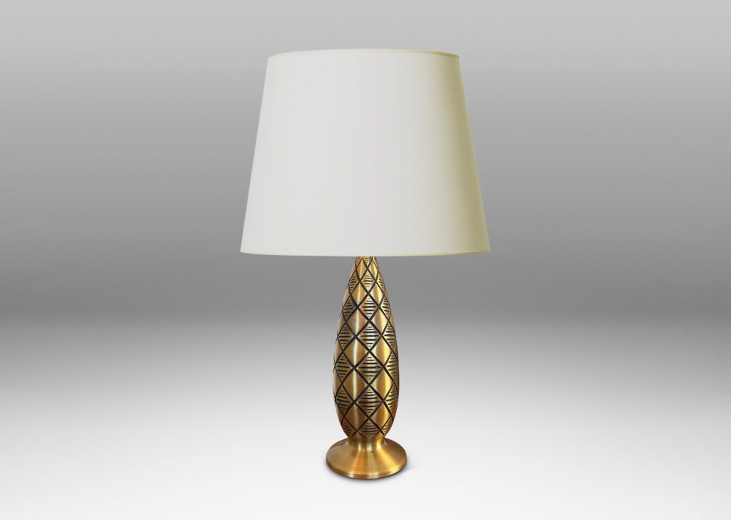 Gallery BAC pinecone-like form on a flared plinth, with deeply engraved diamond pattern