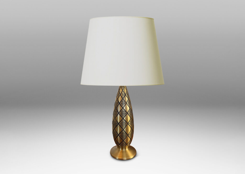 Gallery BAC pinecone-like form on a flared plinth, with deeply engraved diamond pattern
