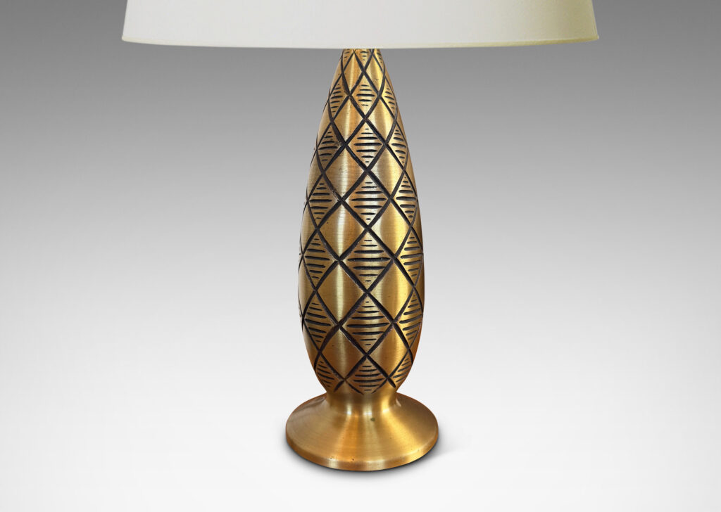 Gallery BAC pinecone-like form on a flared plinth, with deeply engraved diamond pattern