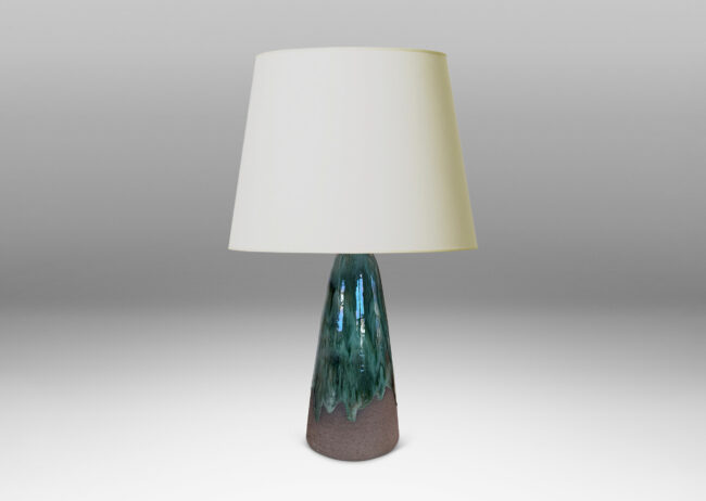 Gallery BAC conical form in matte brown overglazed with flowing glossy green-blue