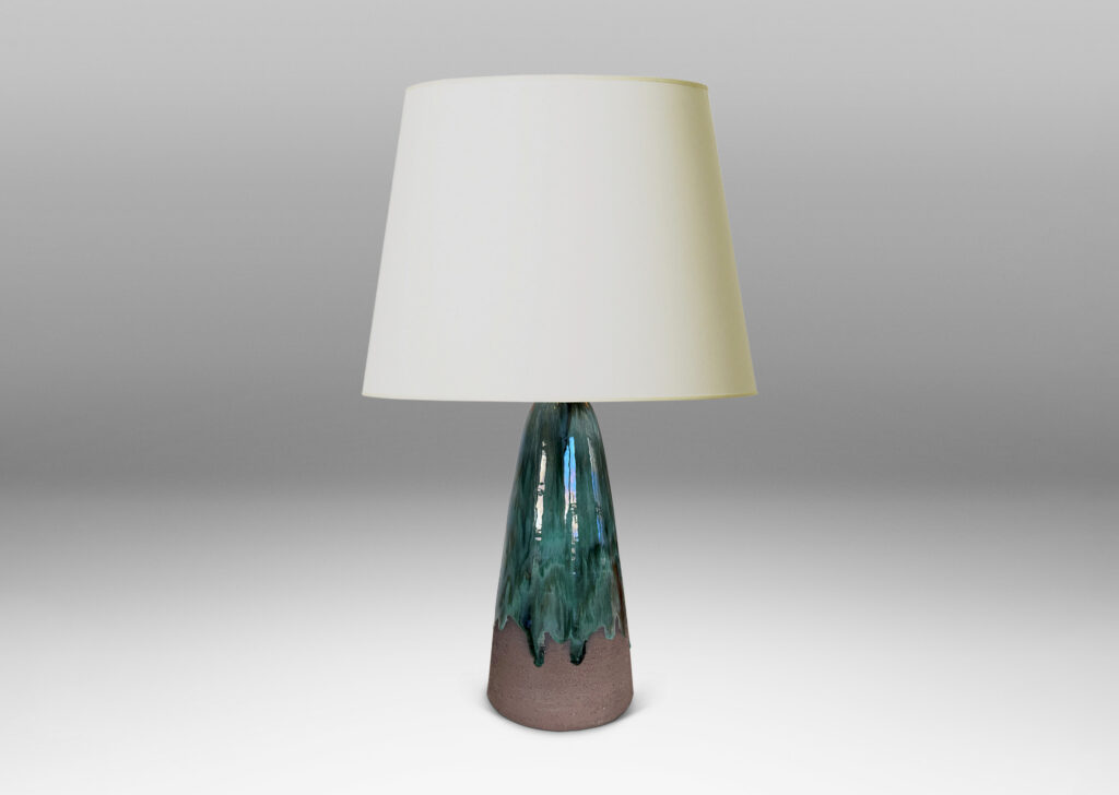 Gallery BAC conical form in matte brown overglazed with flowing glossy green-blue