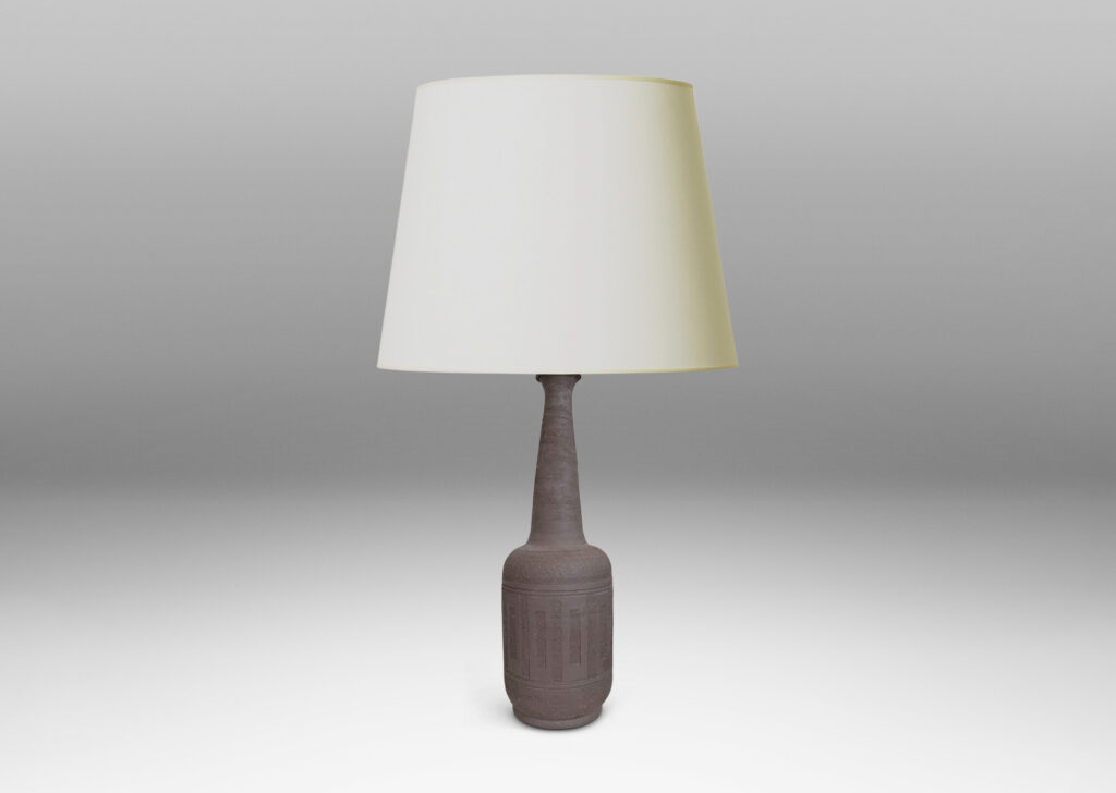 Gallery BAC tall conical neck, and band of shallow relief rectangles, glazed in a matte brown