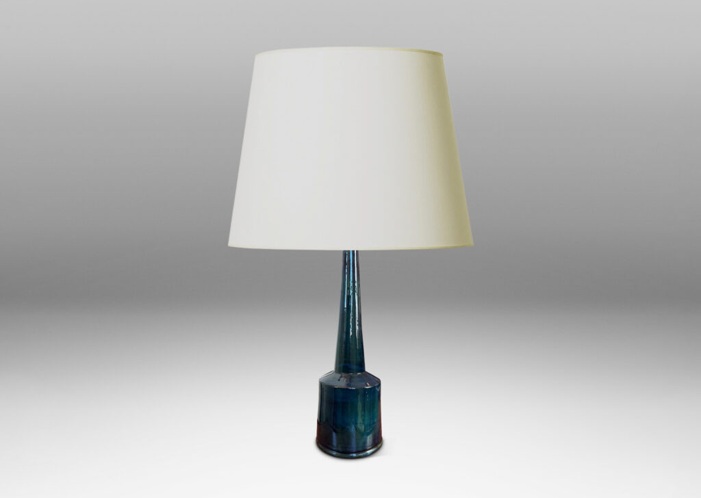 Gallery BAC cylindrical form with tall conical neck, glazed in a shiny teal blue