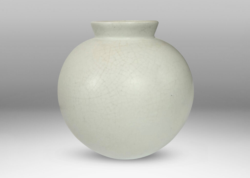 Gallery BAC small globe form with cuff lip, glazed in a velvet finish white with warm gray