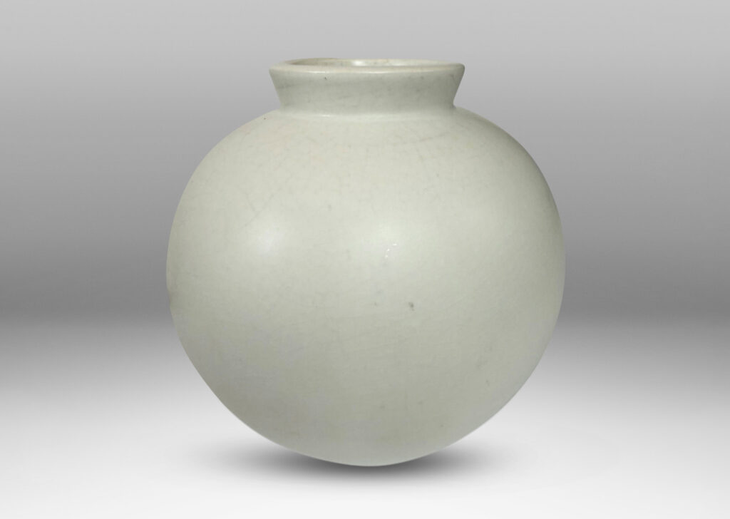 Gallery BAC small globe form with cuff lip, glazed in a velvet finish white with warm gray