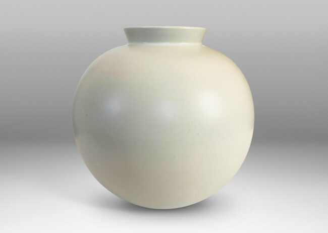 Gallery BAC large globe form with cuff lip, glazed in a velvet finish white with warm gray