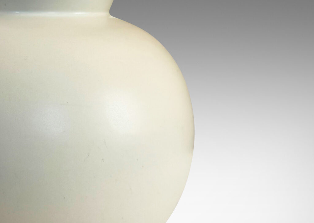 Gallery BAC large globe form with cuff lip, glazed in a velvet finish white with warm gray