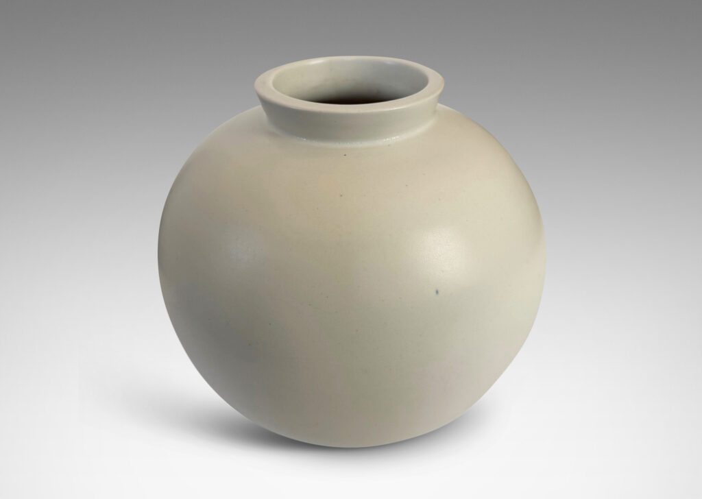 Gallery BAC large globe form with cuff lip, glazed in a velvet finish white with warm gray