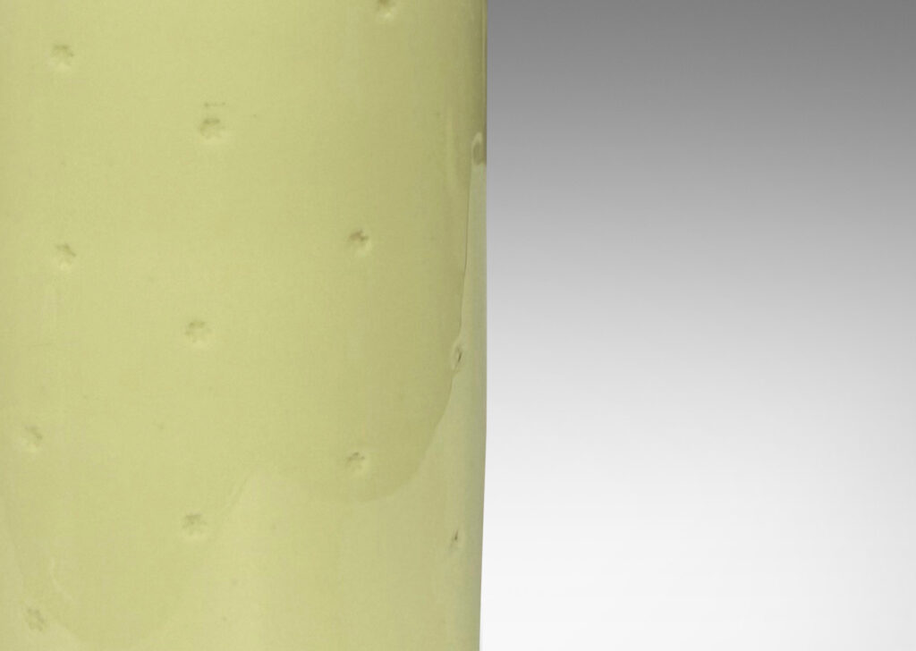 Gallery BAC cylindrical ovoid form with delicate star shaped polka dots, with “Sunny” glossy very pale lemon yellow