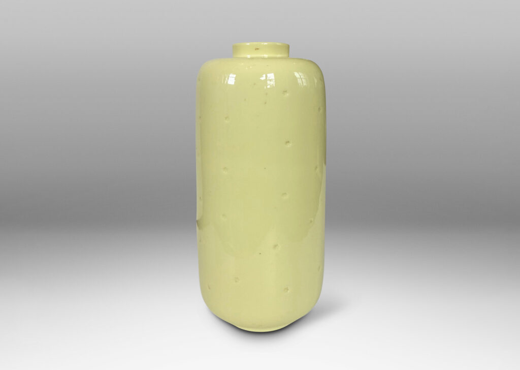 Gallery BAC cylindrical ovoid form with delicate star shaped polka dots, with “Sunny” glossy very pale lemon yellow
