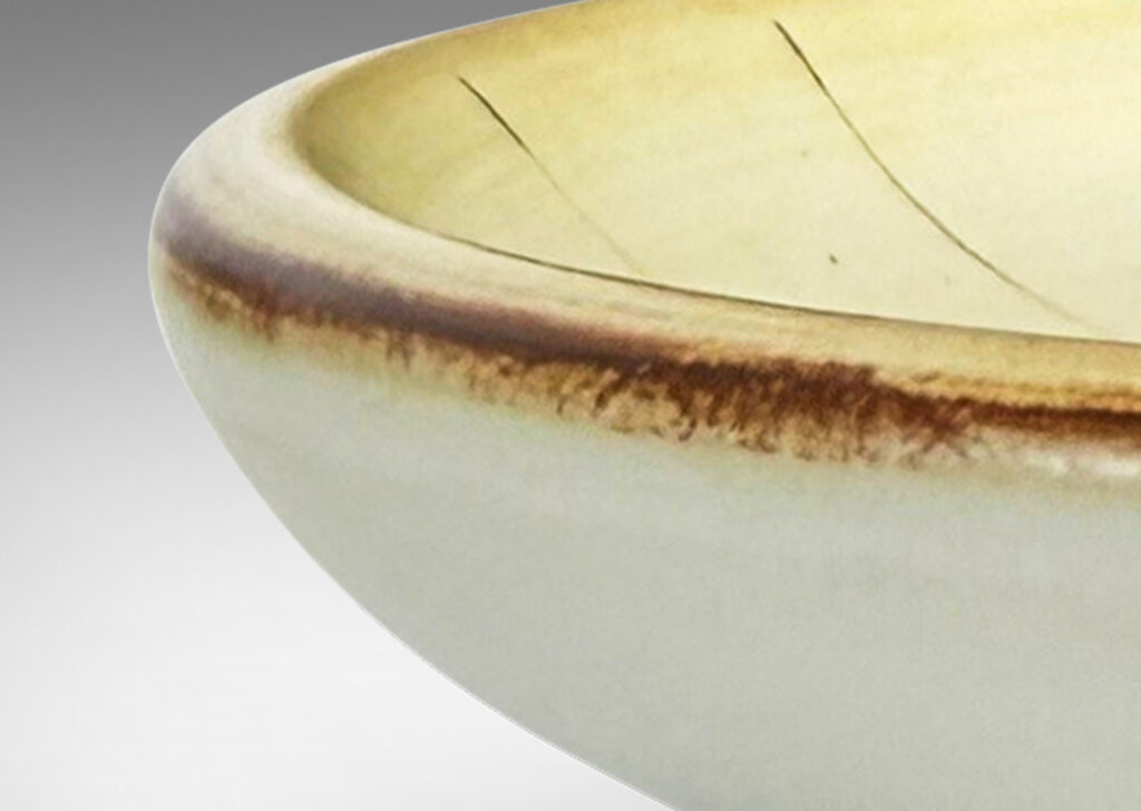 Gallery BAC soft modeling and carved radiating pinstripes, glazed in ivory with light brown accents