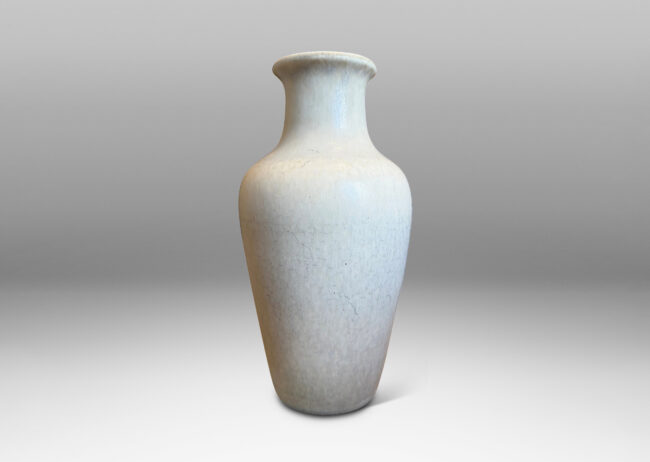 Gallery BAC classic tapered form and wide neck with flared lip, glazed in a dappled off white