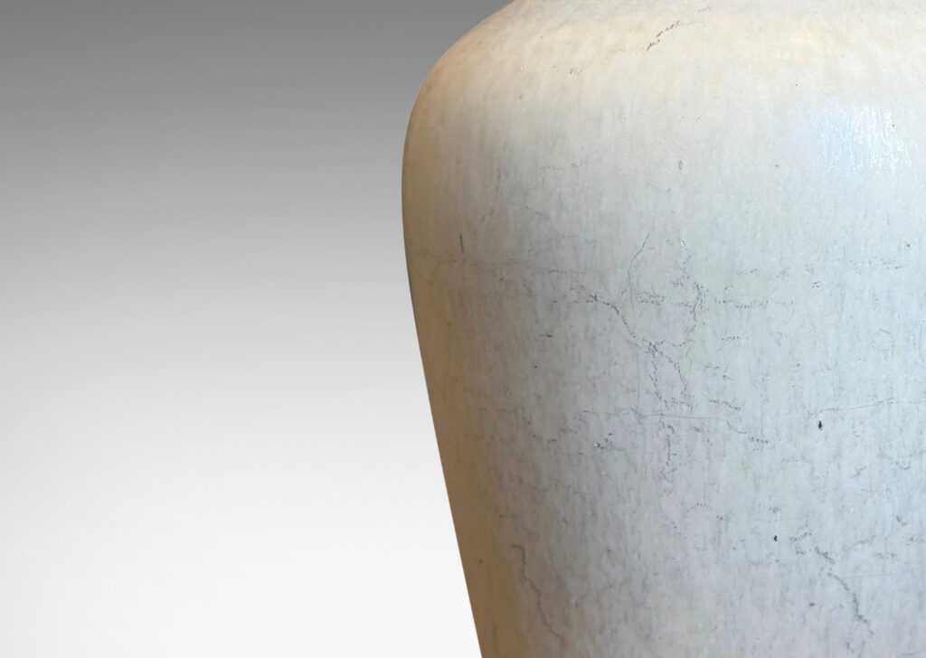 Gallery BAC classic tapered form and wide neck with flared lip, glazed in a dappled off white