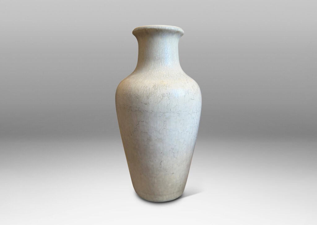 Gallery BAC classic tapered form and wide neck with flared lip, glazed in a dappled off white