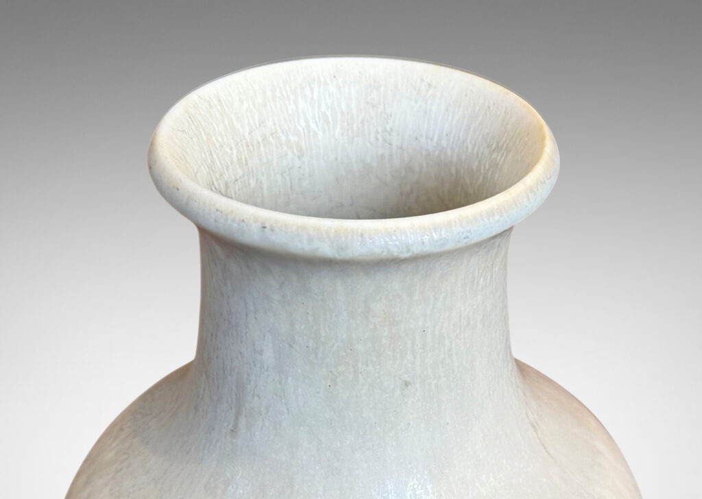 Gallery BAC classic tapered form and wide neck with flared lip, glazed in a dappled off white