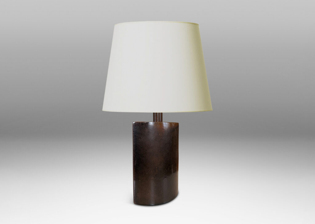 Gallery BAC large lens form with two curved side, glazed in a warm leather-like brown glaze