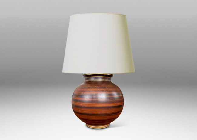 Gallery BAC globe forms with reveal and collar neck, glazed in a wonderful faux-bois striae brown