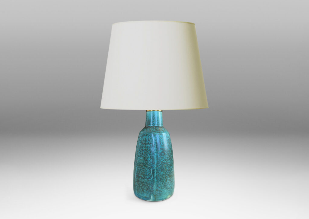 Gallery BAC conical form with two flat faces decorated with organic panels, glazed in a mottled turquoise