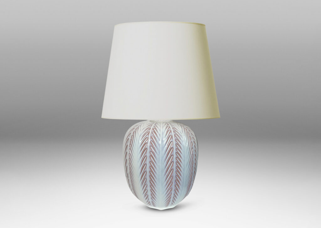 Gallery BAC ovoid form with carved foliate-like meridians, glazed in glossy white