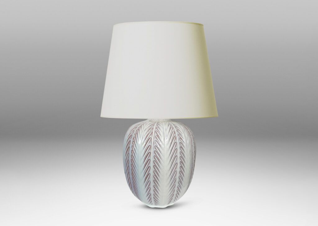 Gallery BAC ovoid form with carved foliate-like meridians, glazed in glossy white