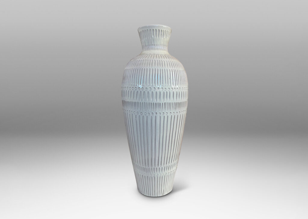 Gallery BAC classic tall tapering form with flared mouth and carved geometric ornaments