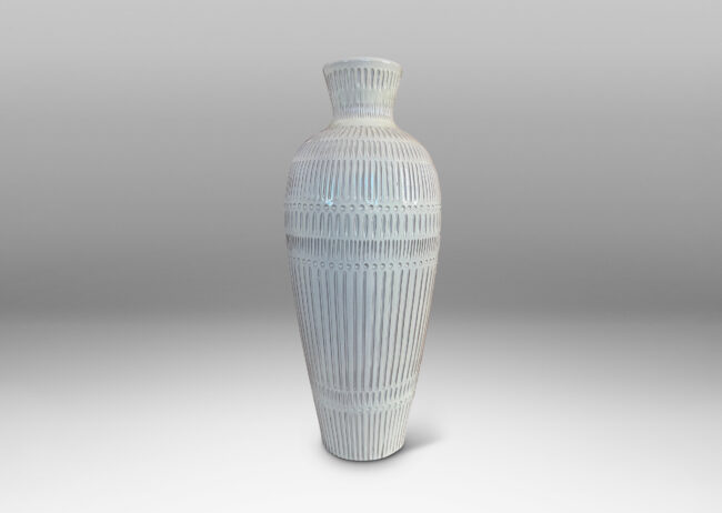 Gallery BAC classic tall tapering form with flared mouth and carved geometric ornaments