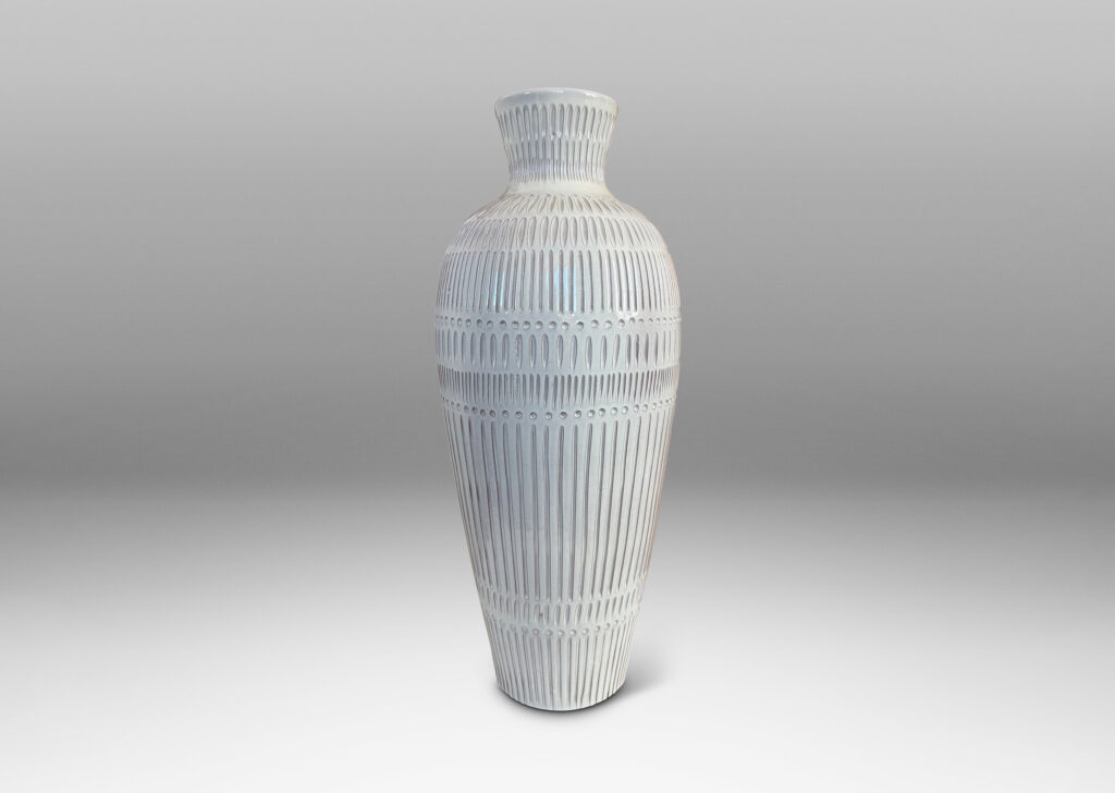 Gallery BAC classic tall tapering form with flared mouth and carved geometric ornaments