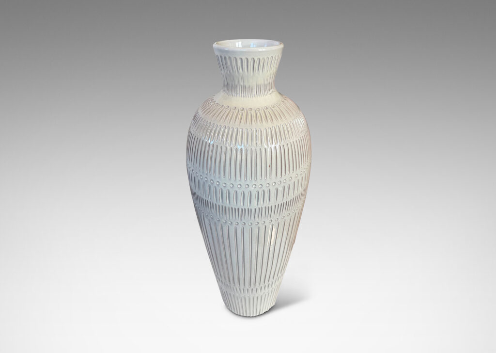 Gallery BAC classic tall tapering form with flared mouth and carved geometric ornaments