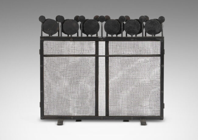 Gallery BAC low rectangular form with hinged sides and delightful circle ornaments on top